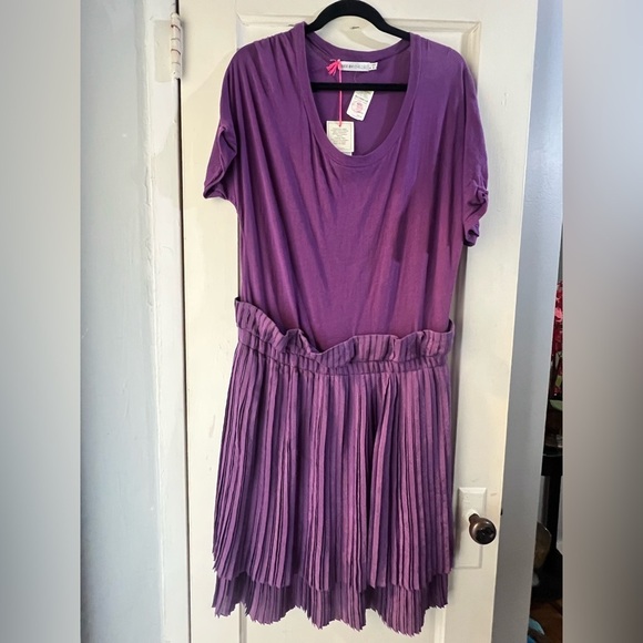 NWT See By Chloe Purple Mixed Media Pleated Dress US 10 - Picture 1 of 12